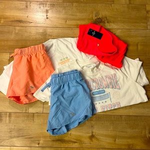Abercrombie Girls Lot of 2 shirts and matching shorts and one bathing suit.